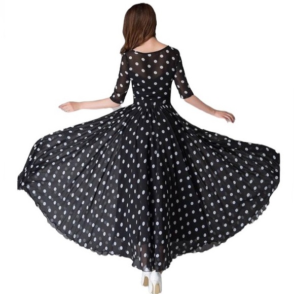 Floryday Women's Chiffon Polka Dot Half Sleeve Maxi Dress - Picture 3 of 16